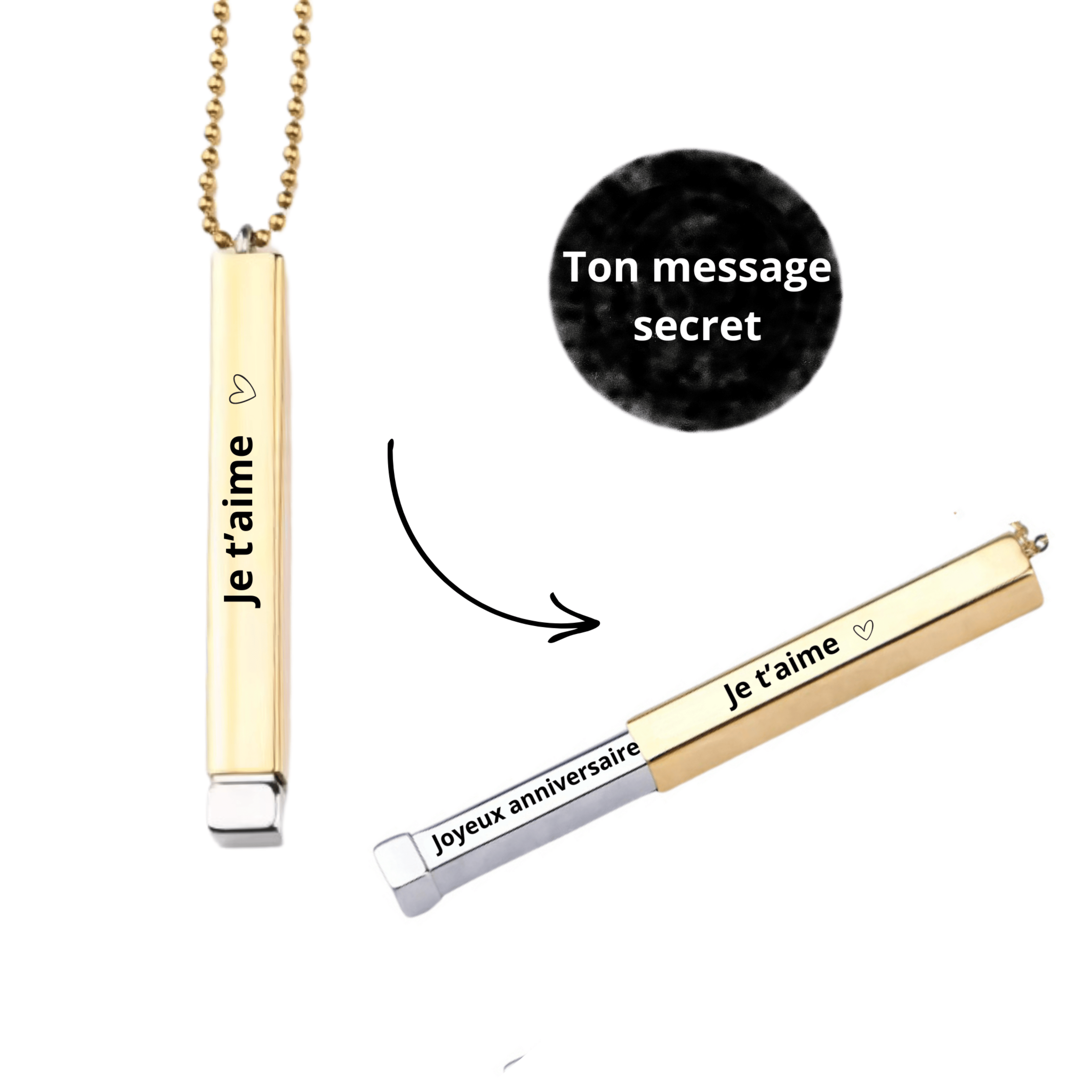 Collier à graver avec Message Caché - Majestic Store