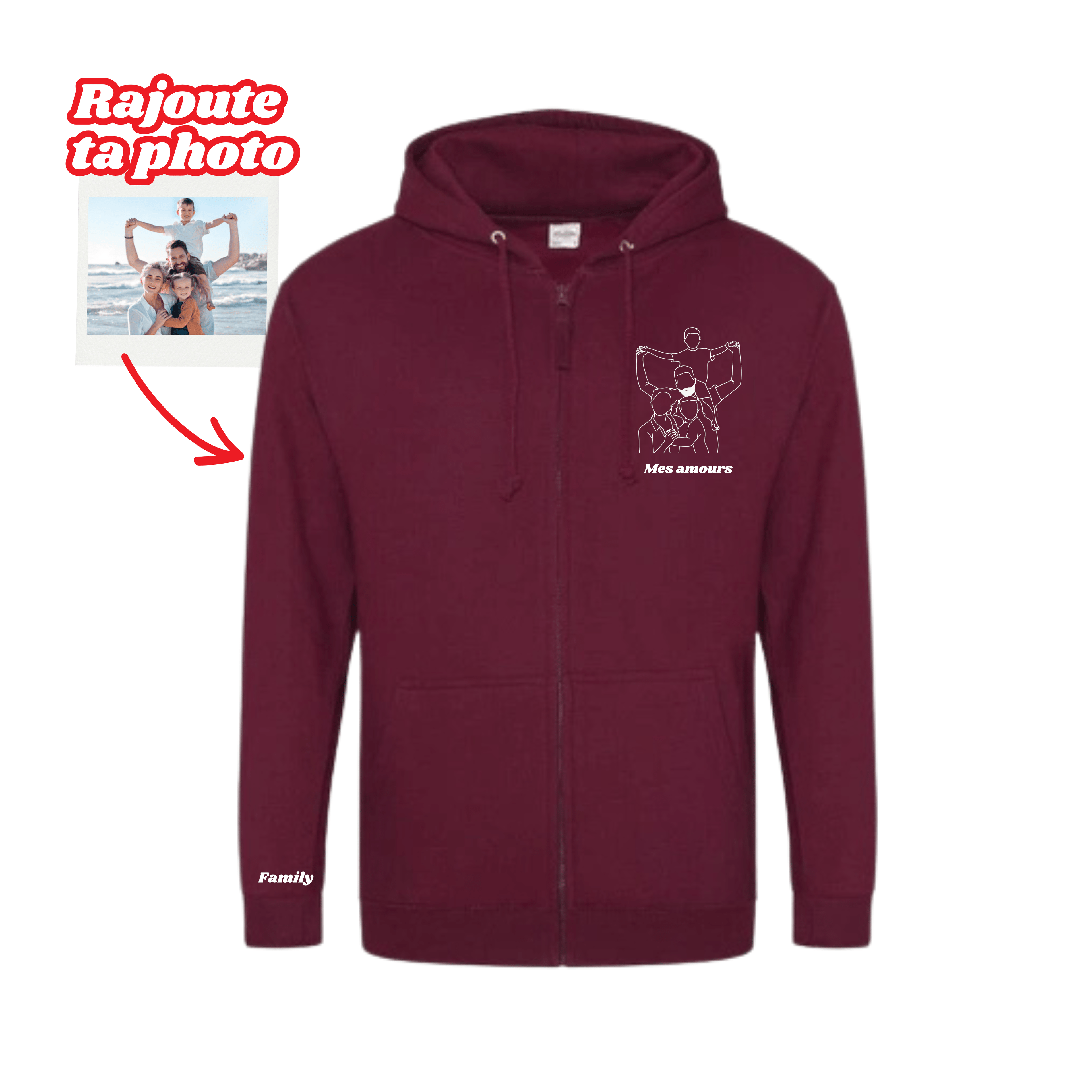 Veste à capuche zippé unisexe oversize à personnaliser avec ta photo - Majestic Store