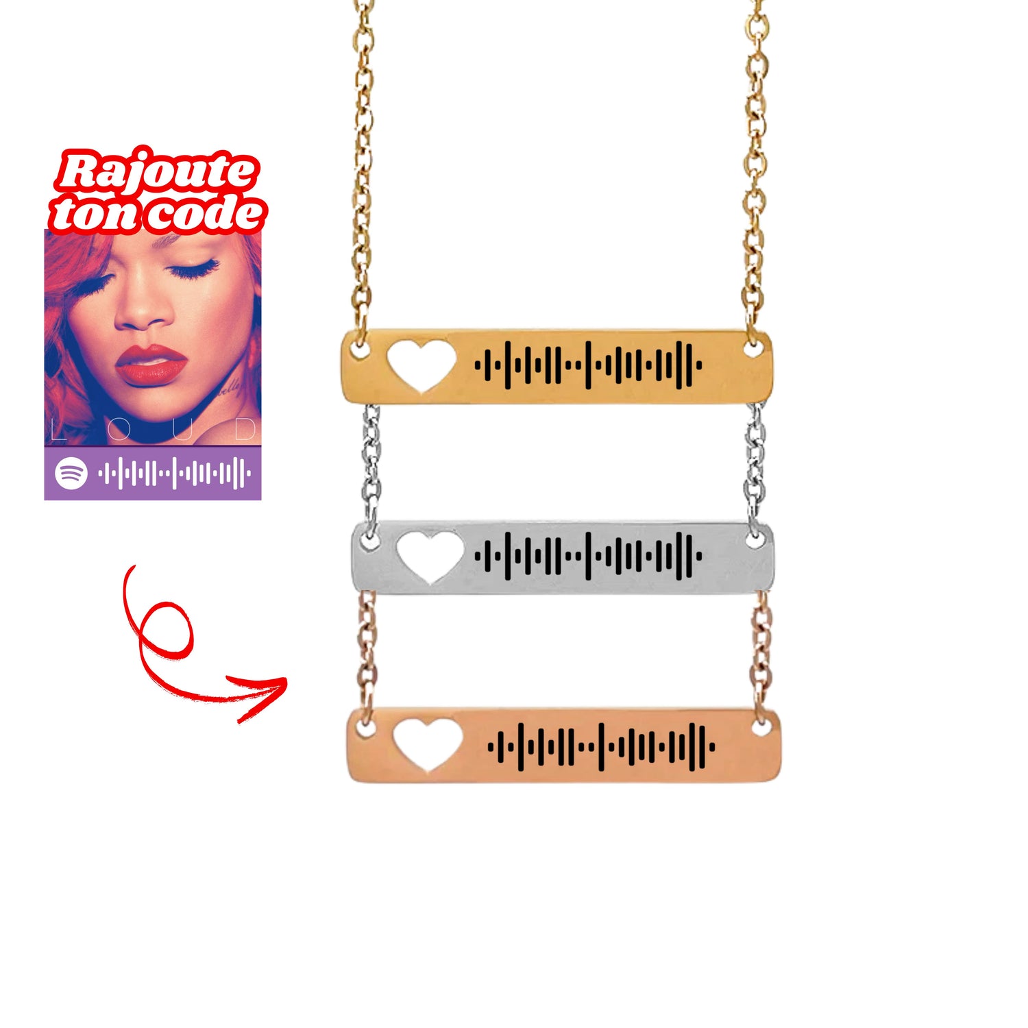 Collier Coeur Personnalisé Avec Code Chanson Préférée 🎵✨ - Majestic Store