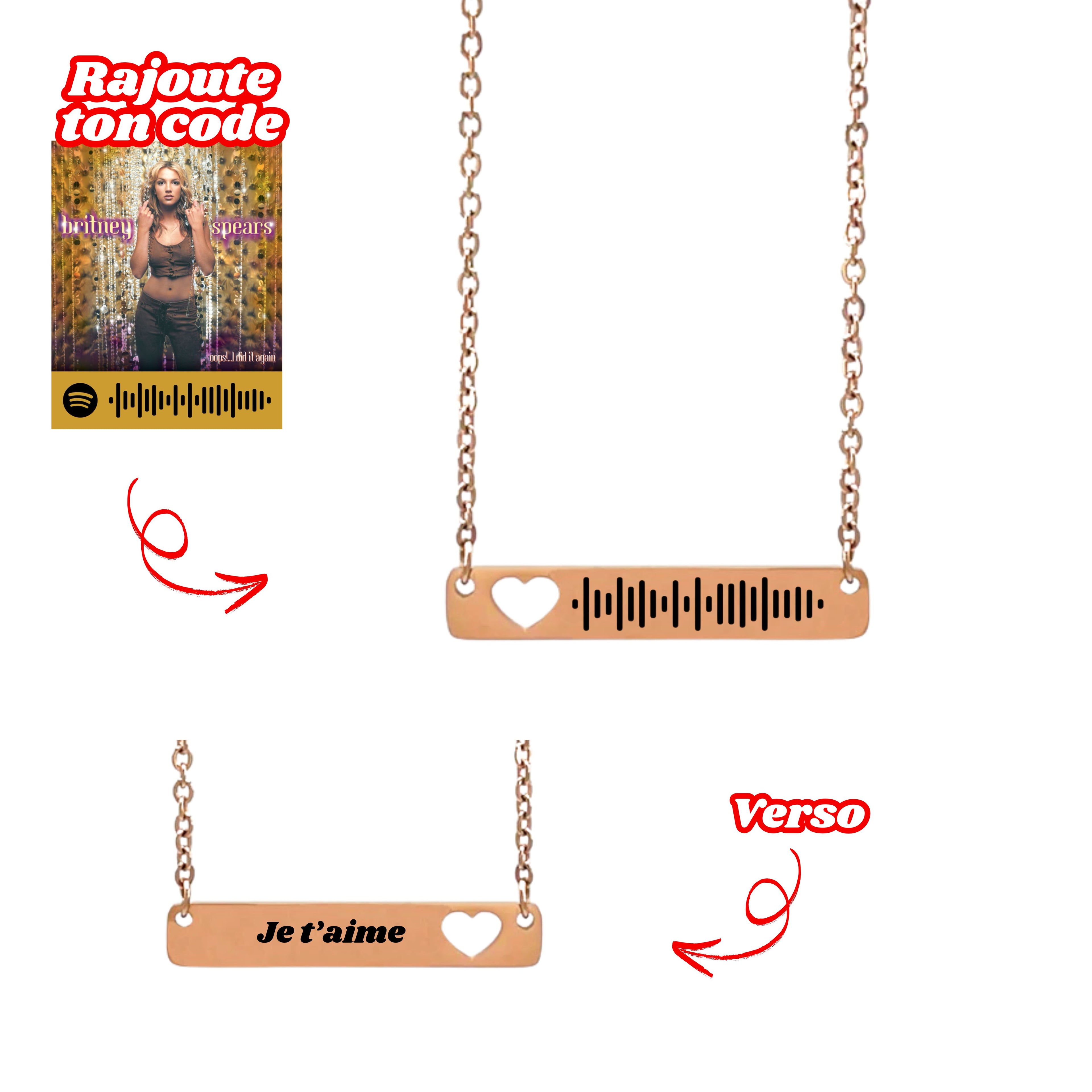 Collier Coeur Personnalisé Avec Code Chanson Préférée 🎵✨ - Majestic Store