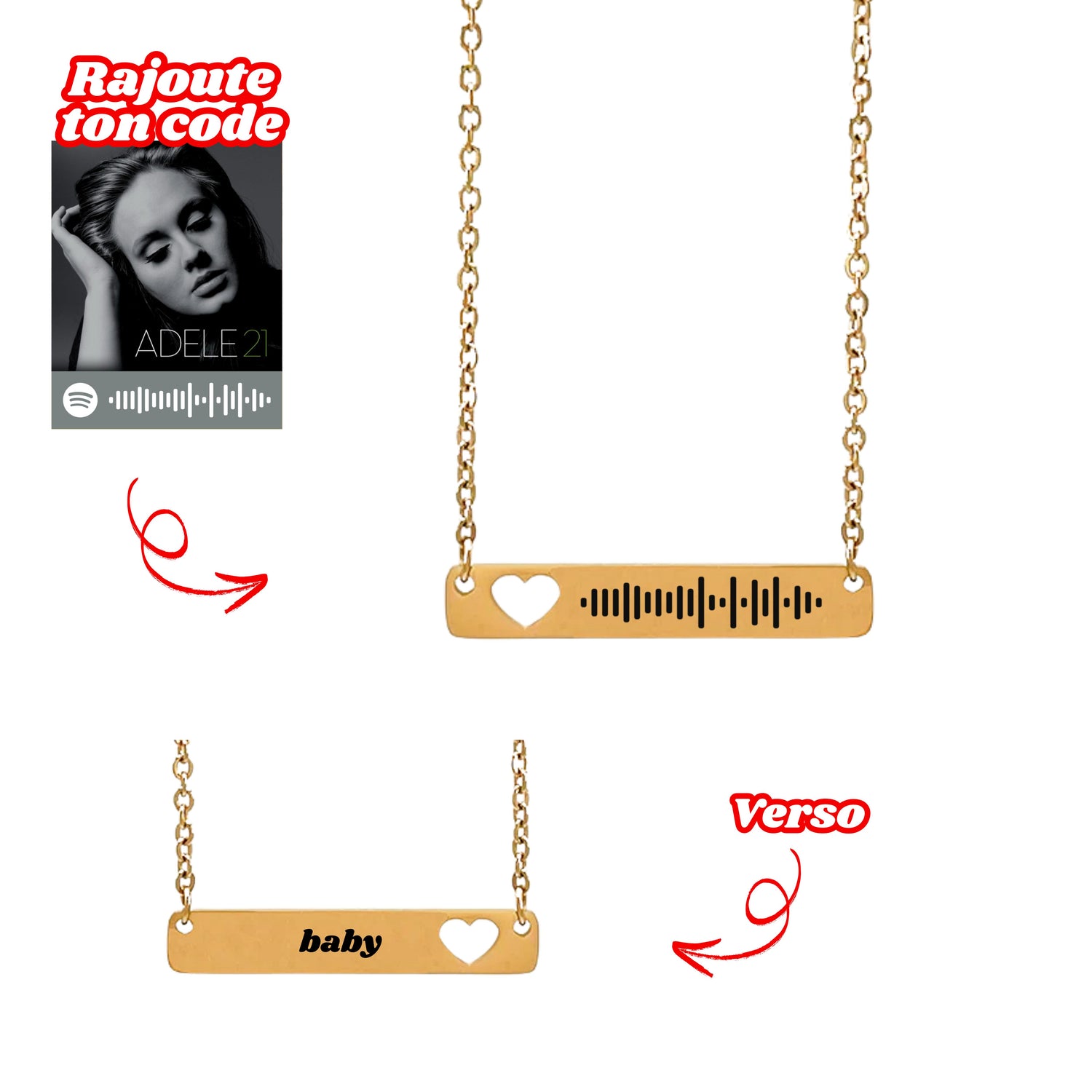 Collier Coeur Personnalisé Avec Code Chanson Préférée 🎵✨ - Majestic Store