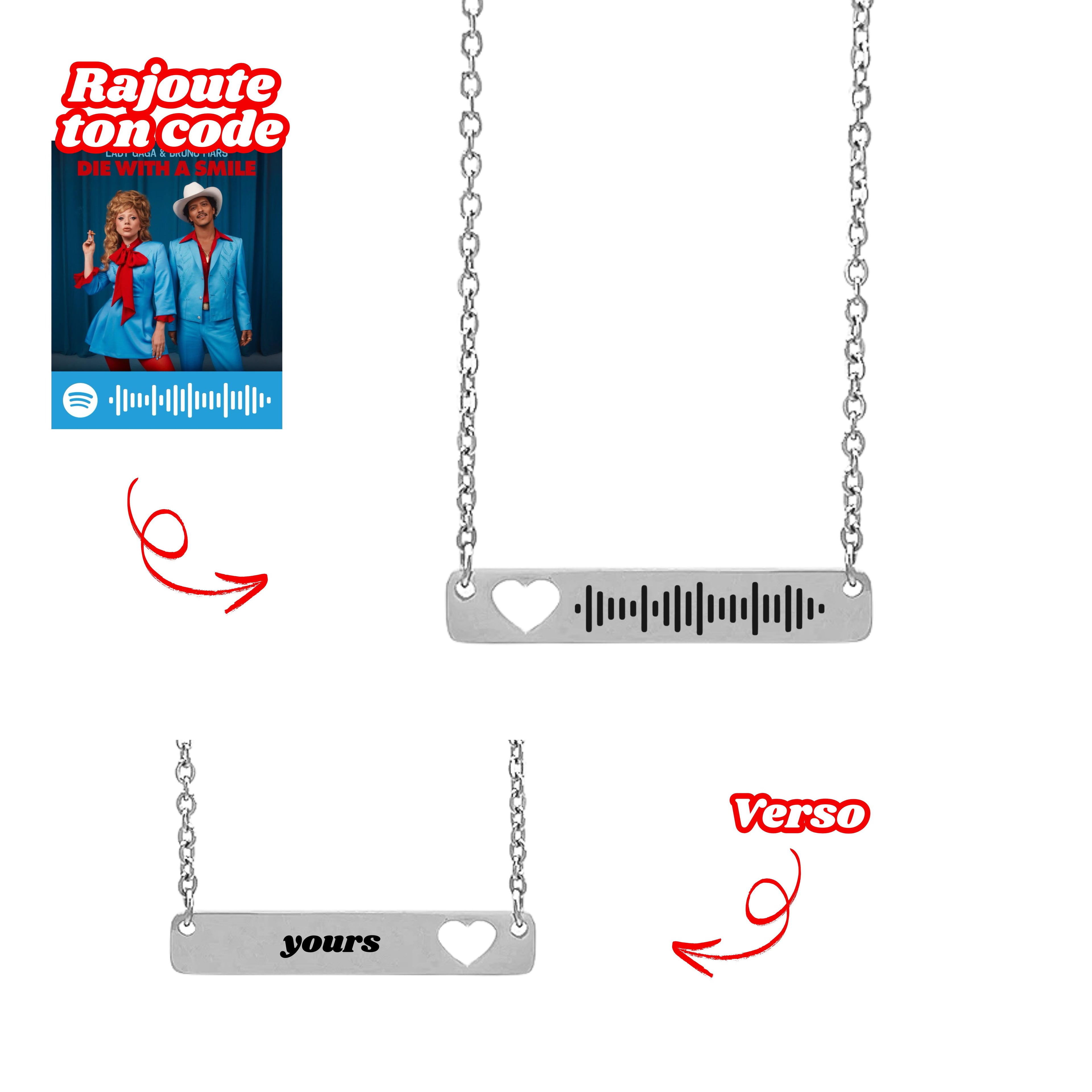 Collier Coeur Personnalisé Avec Code Chanson Préférée 🎵✨ - Majestic Store